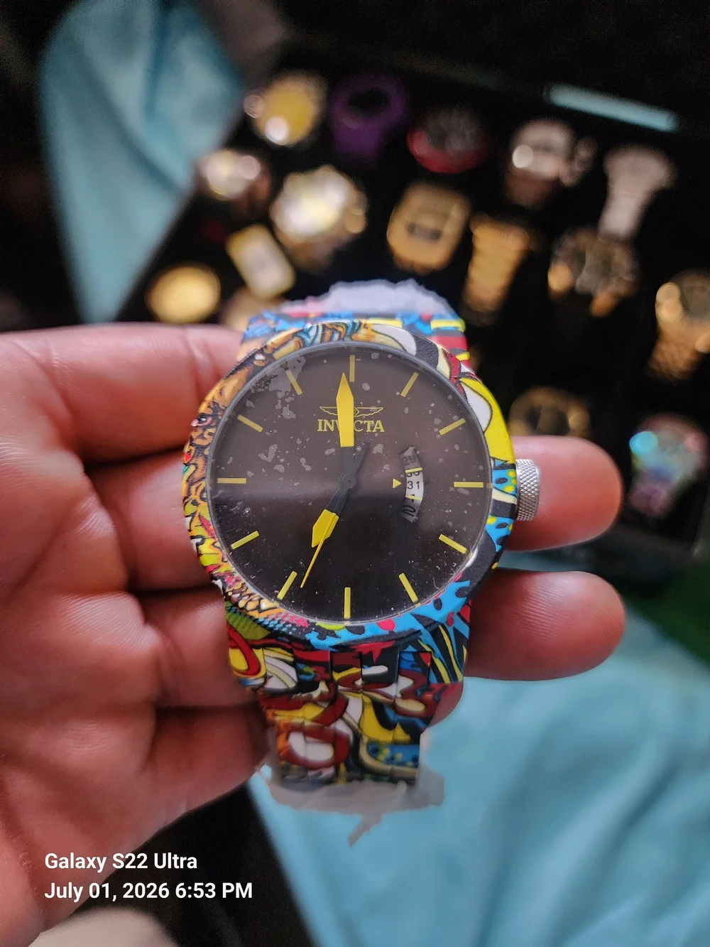 Invicta Colorful Graffiti Dial Watch - Yellow & Black Accents 50mm